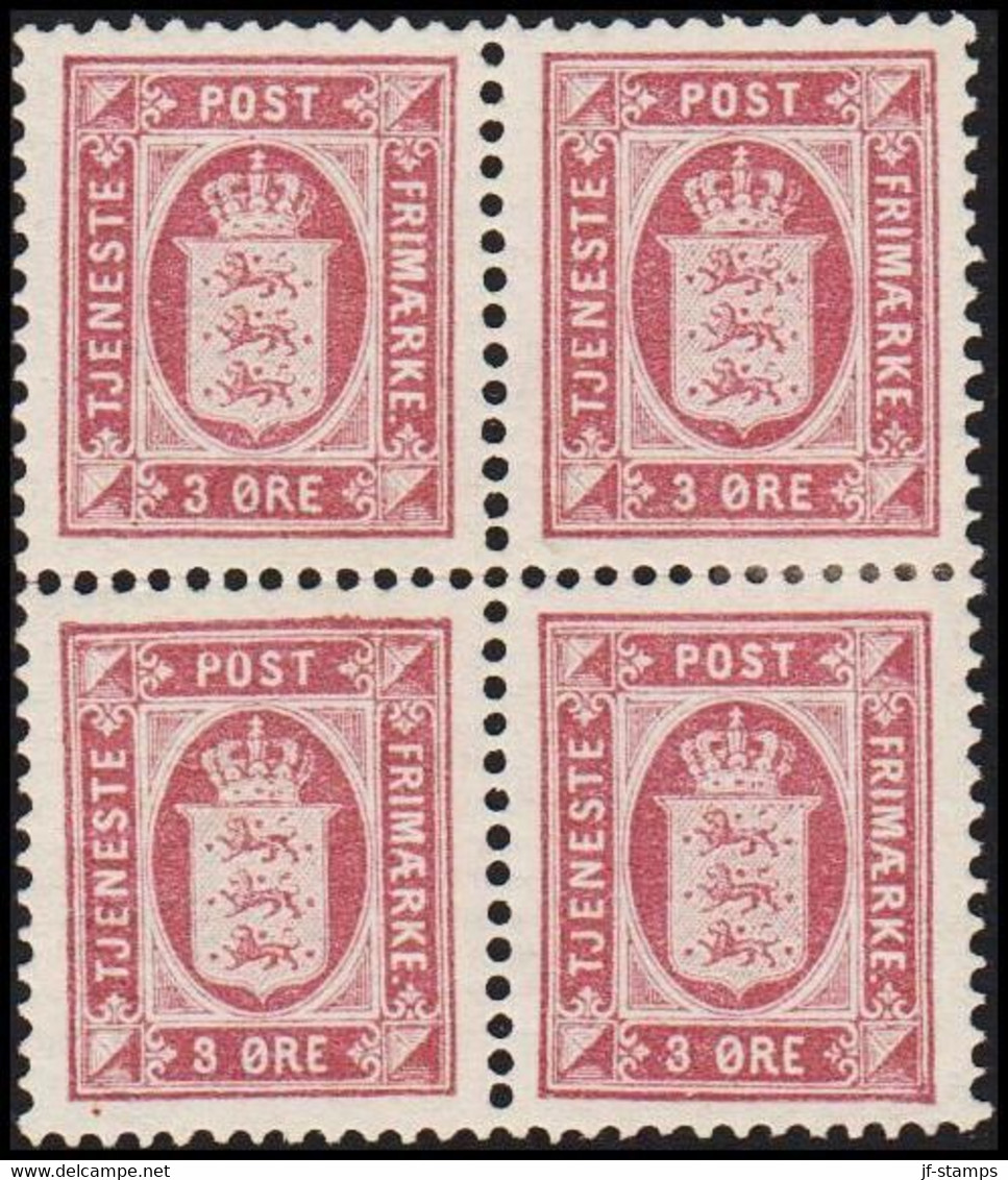 1906. DANMARK. Official. 3 ØRE TJENESTEFRIMÆRKE Watermark New Crown Perf 12½. Hinged 4-blo... (Michel Di 4ZB) - JF513803 - Dienstzegels