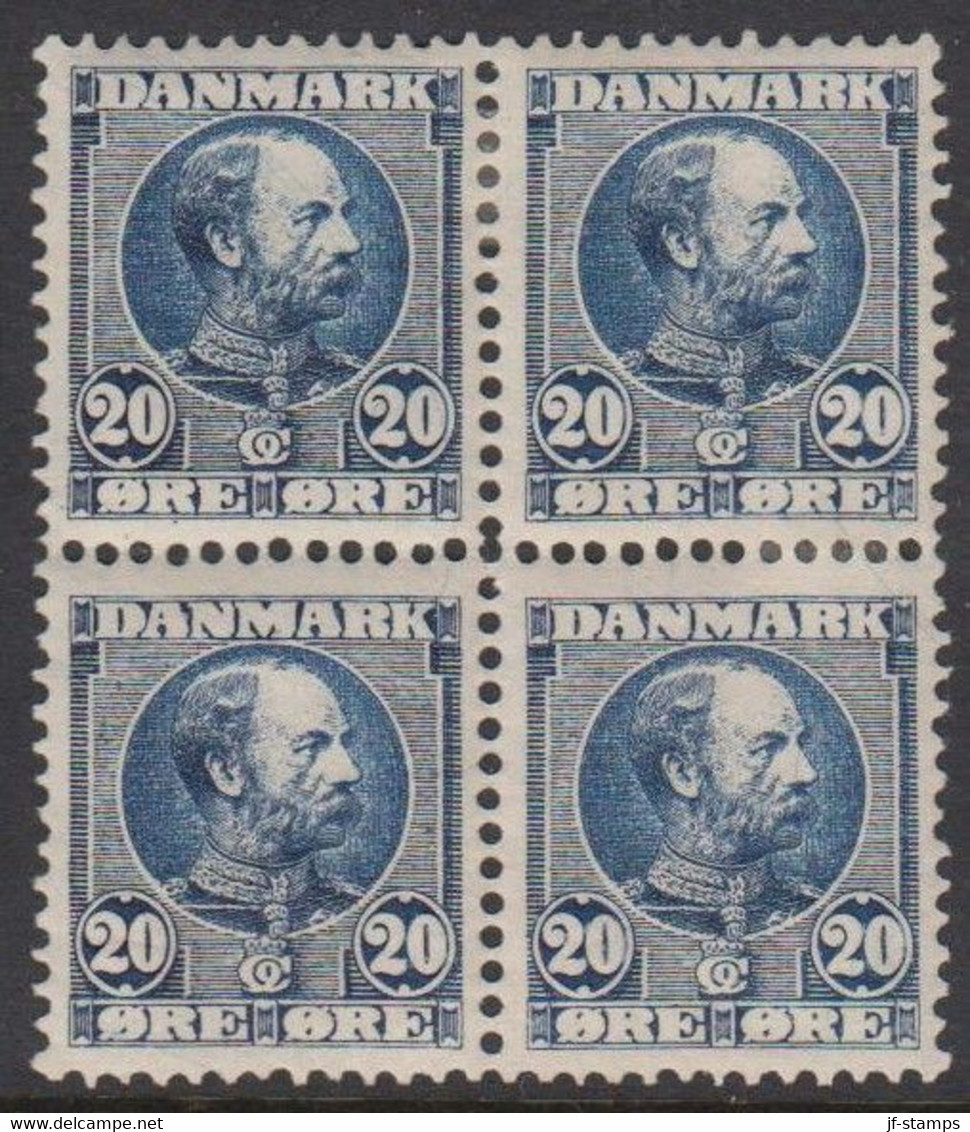 1906. DANMARK. CHRISTIAN IX. 20 øre In LUXUS 4-block With 3 Never Hinged And One Hinged Stamps... (Michel 49) - JF513834 - Unused Stamps