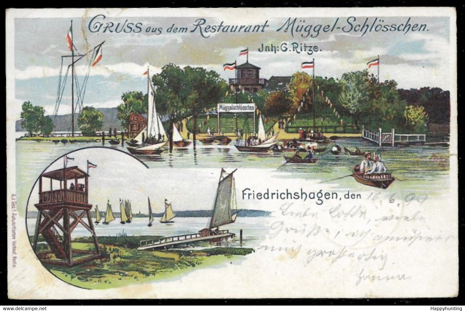 1899 LITHO AK – GRUSS AUS DEM RESTAURANT MÜGGEL-SCHLÖSSCHEN – FRIEDRICHSHAGEN BERLIN KÖPENICK – Gelaufen - Köpenick