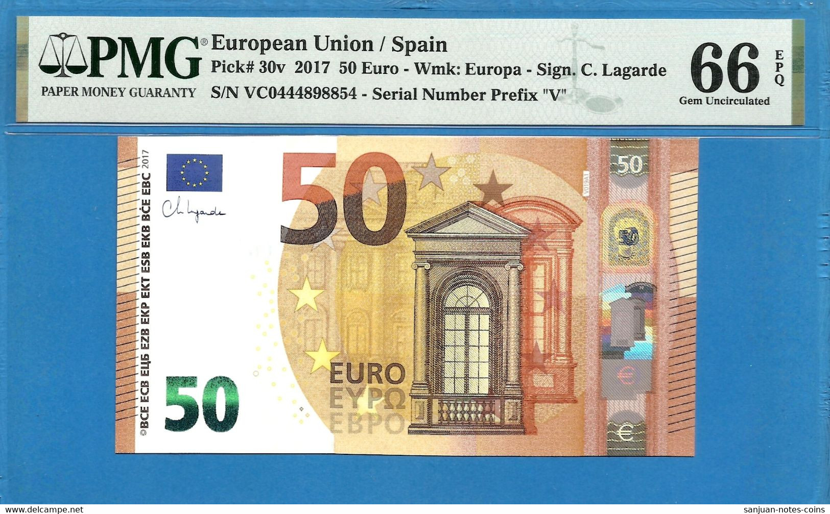 50 EURO SPAIN LAGARDE VC-V019A1 PMG 66 (D230) - 50 Euro