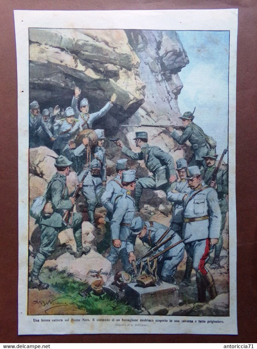 Retrocopertina Domenica Corriere Nr. 31 Del 1915 WW1 Cattura Monte Nero Austria - War 1914-18