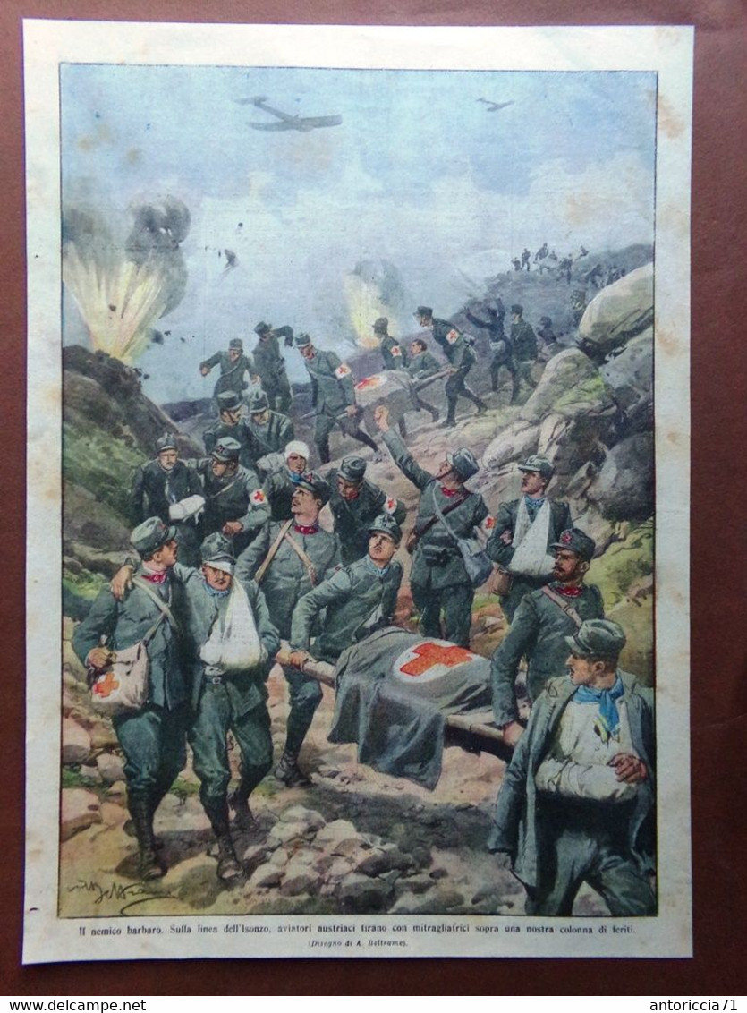 Retrocopertina Domenica Corriere Nr. 32 Del 1915 WW1 Aviatori Austriaci Feriti - Guerra 1914-18