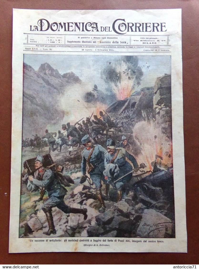 Copertina Domenica Corriere Nr. 35 Del 1915 WW1 Austriaci In Fuga Da Pozzi Alti - War 1914-18