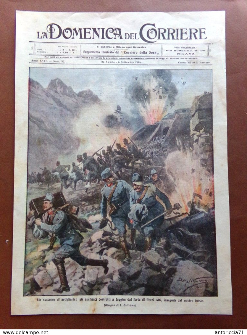 Copertina Domenica Corriere Nr. 35 Del 1915 WW1 Austriaci In Fuga Da Pozzi Alti - Guerra 1914-18