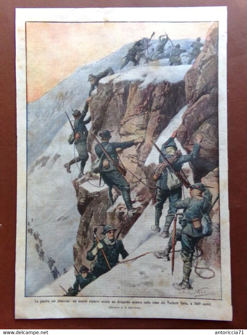 Retrocopertina Domenica Corriere Nr. 35 Del 1915 WW1 Assalto Cima Tuckettspitze - Oorlog 1914-18