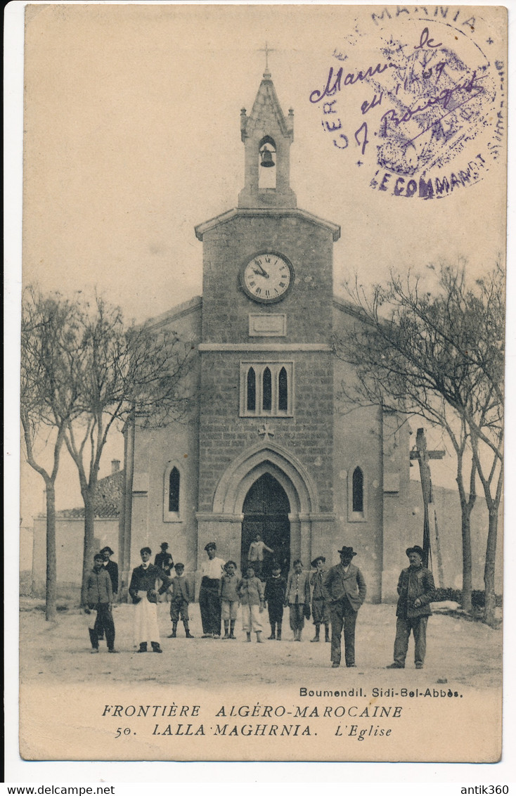 CPA ALGERIE Frontière Algéro-Marocaine LALLA MAGHRNIA - L'Eglise - Cachet 2e Zouaves Marnia - Sonstige & Ohne Zuordnung