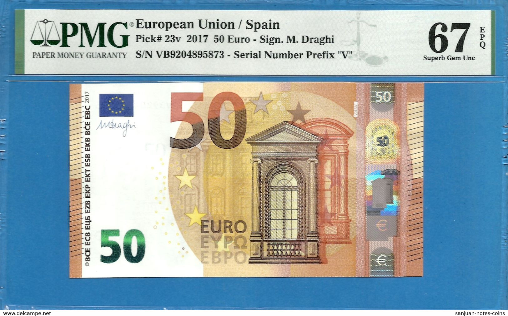 50 EURO SPAIN DRAGHI VB-V018A1 PMG 67 (D233) - 50 Euro