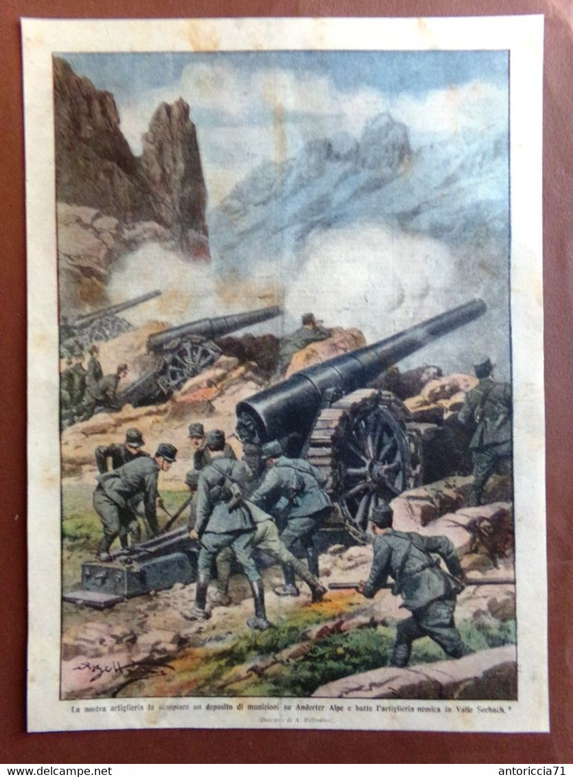 Retrocopertina Domenica Corriere Nr. 37 Del 1915 WW1 Artiglieria Anderter Alpe - Weltkrieg 1914-18