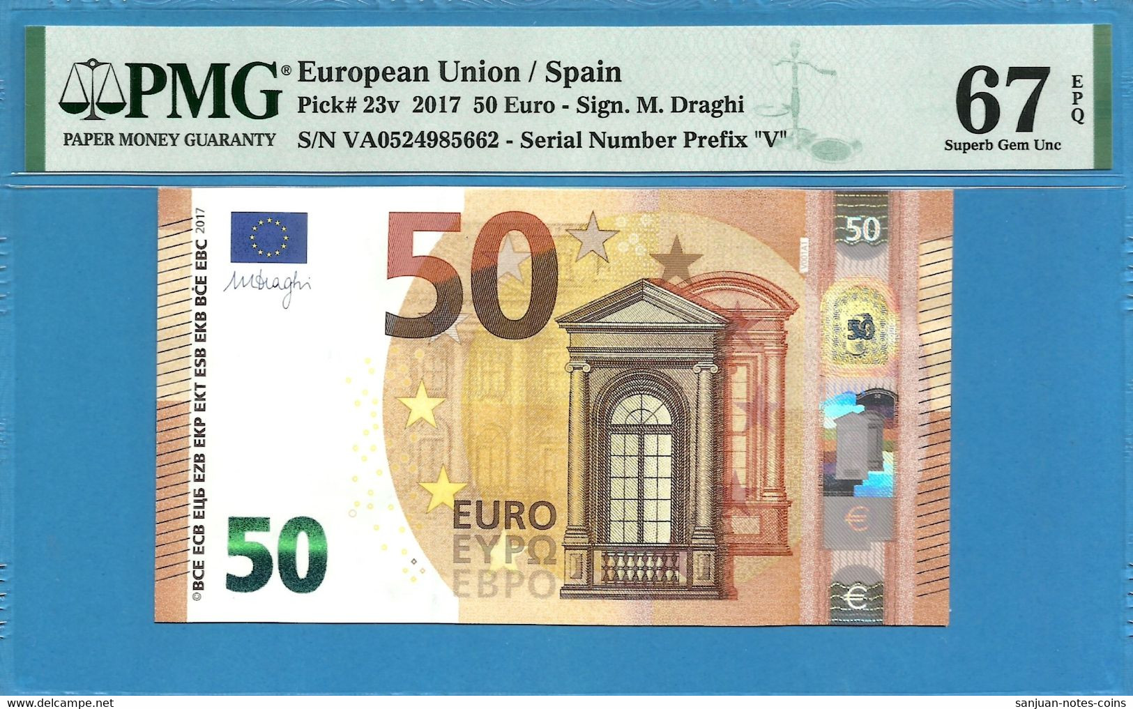 50 EURO SPAIN DRAGHI VA-V001A1 PMG 67 (D239) - 50 Euro