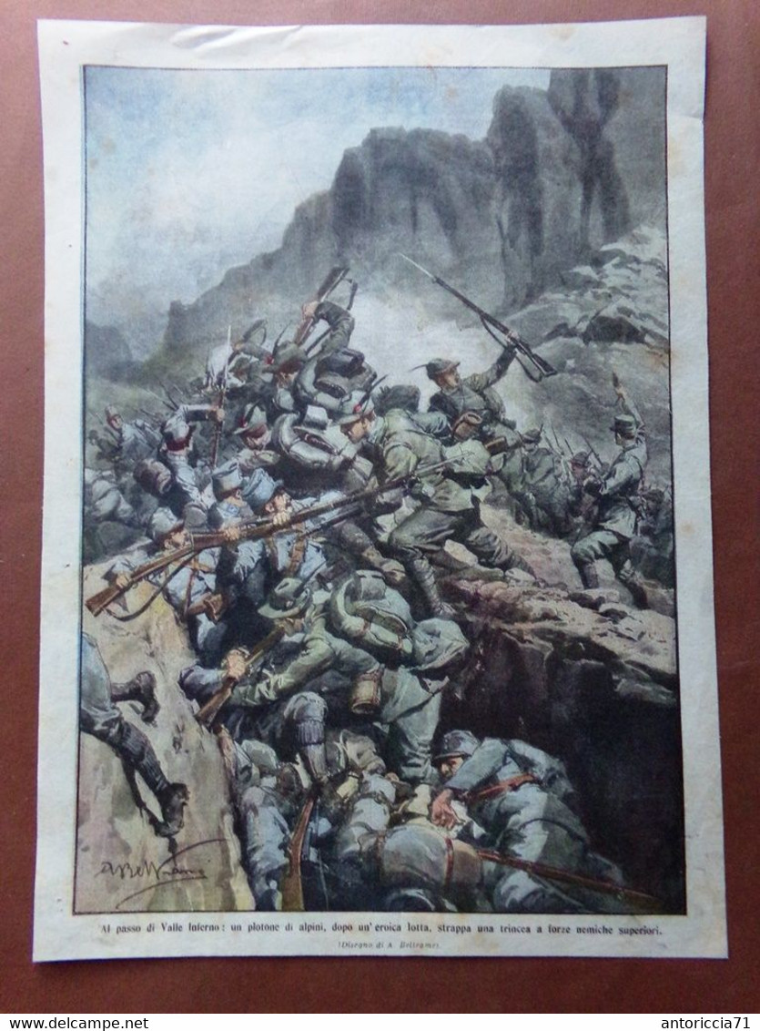 Retrocopertina Domenica Corriere Nr. 24 Del 1915 WW1 Valle Inferno Alpini Lotta - Weltkrieg 1914-18