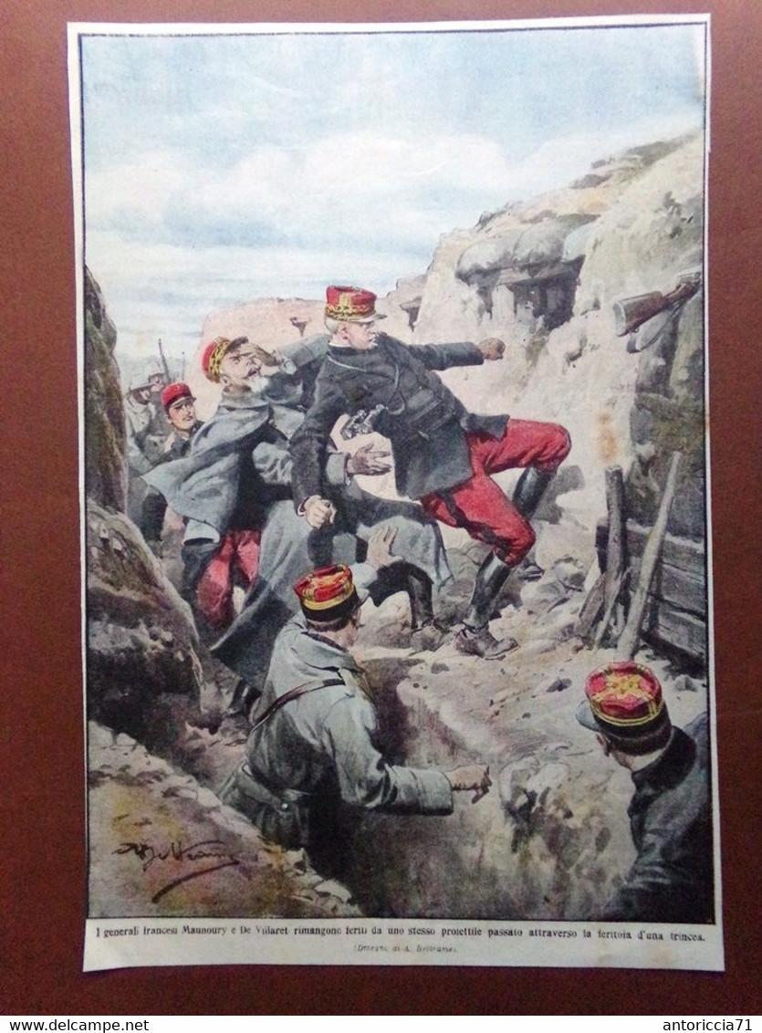 Retrocopertina Domenica Corriere Nr. 13 Del 1915 WW1 Maunoury De Villaret Feriti - Weltkrieg 1914-18