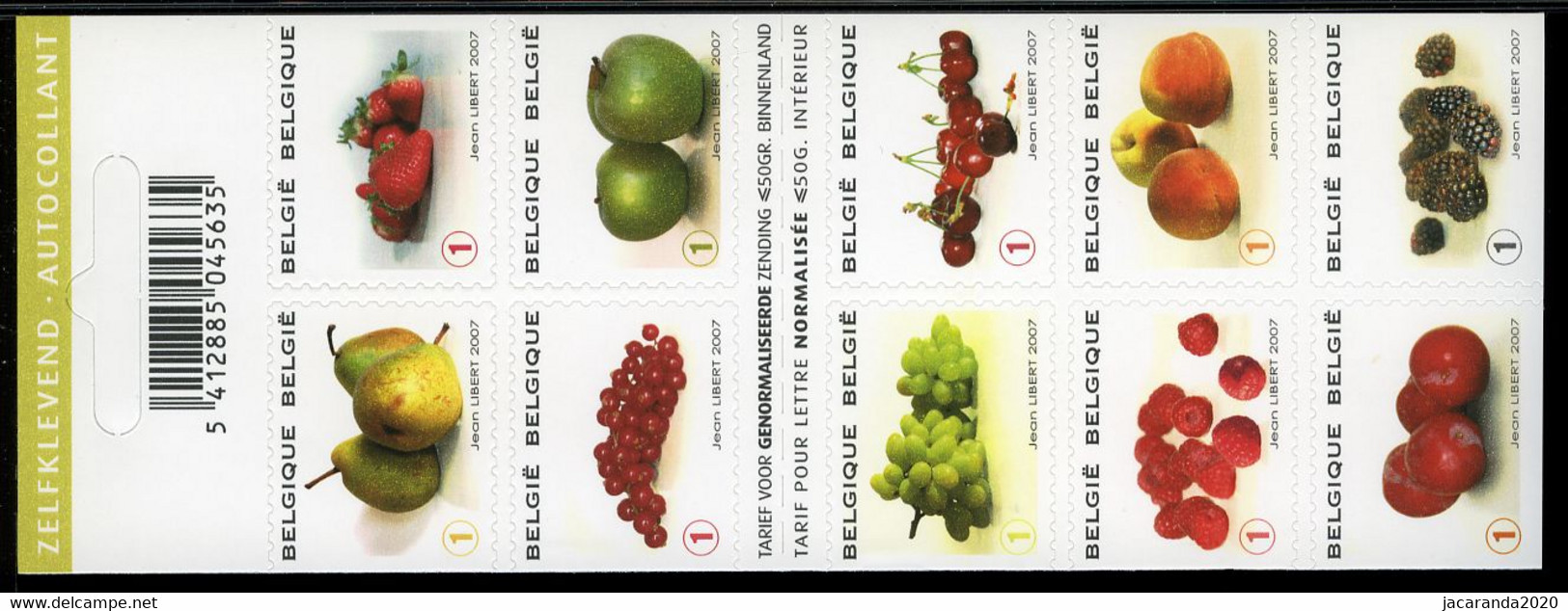 België B78 - Fruit - Peer - Aardbei - Rode Bes - Appel - Raisins - Cérises - Fruits - Zelfklevend - Autocollants - 2007 - Zonder Classificatie