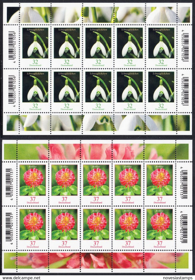 !a! GERMANY 2022 Mi. 3655-3656 MNH SET Of 2 SHEETS(10 Each) - Flowers: Snowdrop / Red Clover - 2021-…