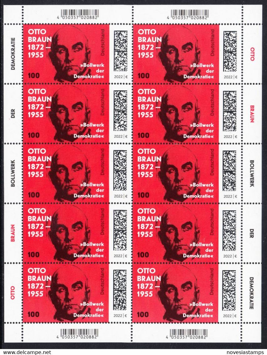 !a! GERMANY 2022 Mi. 3660 MNH SHEET(10) - Otto Braun - 2021-…