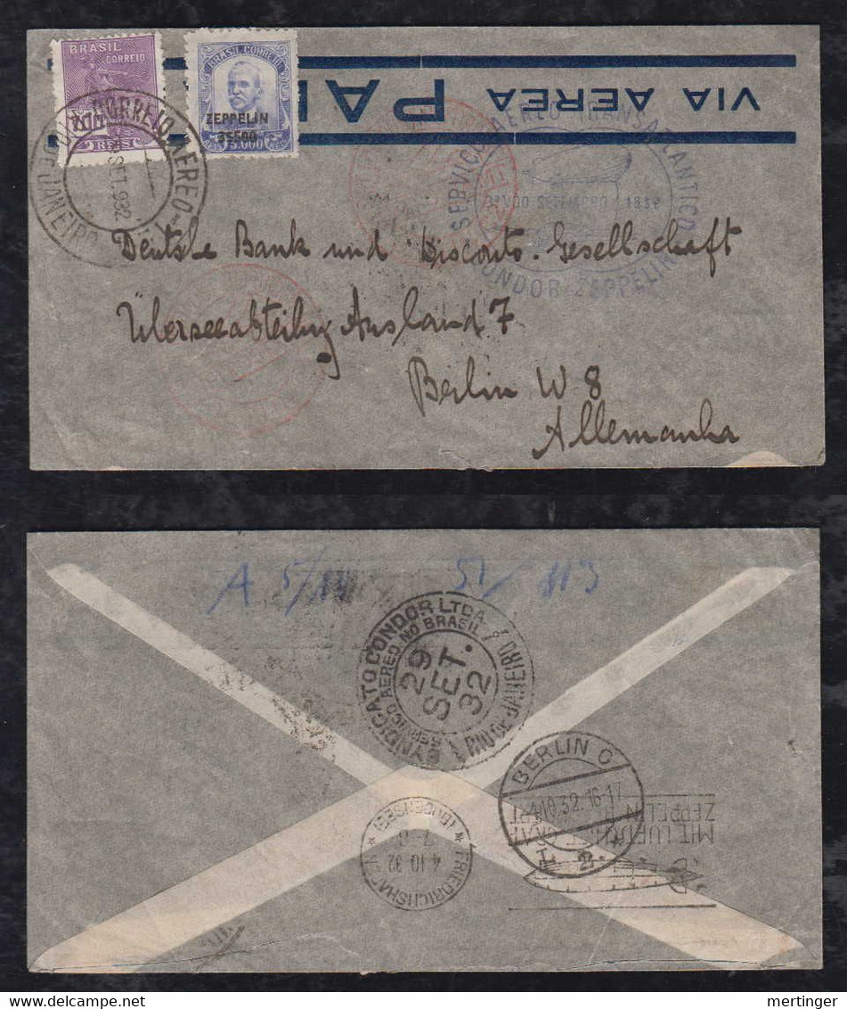 Brazil Brasil 1932 Zeppelin Cover RIO DE JANEIRO To BERLIN Sieger 184 - Luchtpost (private Maatschappijen)