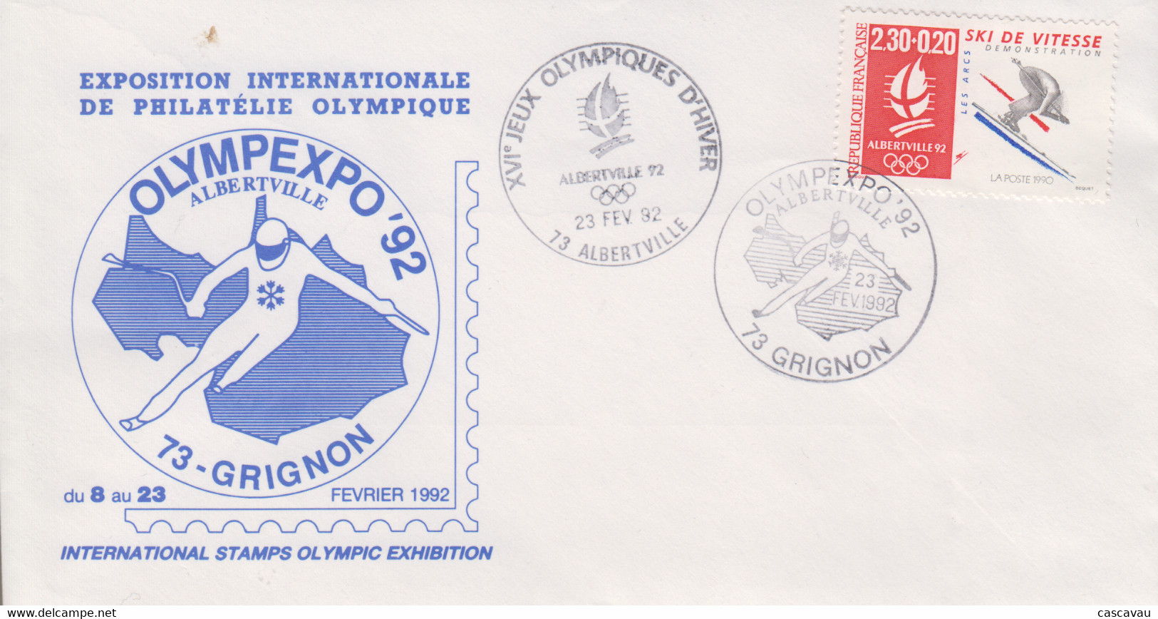 Enveloppe  FRANCE   Exposition   Internationale  De   PHILATELIE   OLYMPIQUE    GRIGNON     1992 - Winter 1992: Albertville