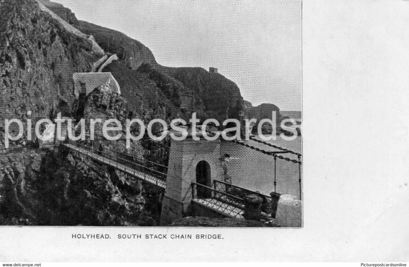 HOLYHEAD SOUTH STACK CHAIN BRIDGE OLD B/W POSTCARD WALES - Anglesey