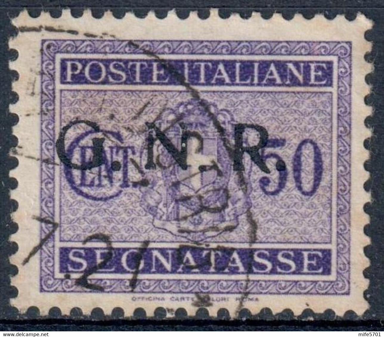 REPUBBLICA SOCIALE ITALIANA / RSI 1944 FRANCOBOLLO SEGNATASSE DA C. 50 SOPRASTAMPA G.N.R. - USATO ⦿ SASSONE 53 - Taxe