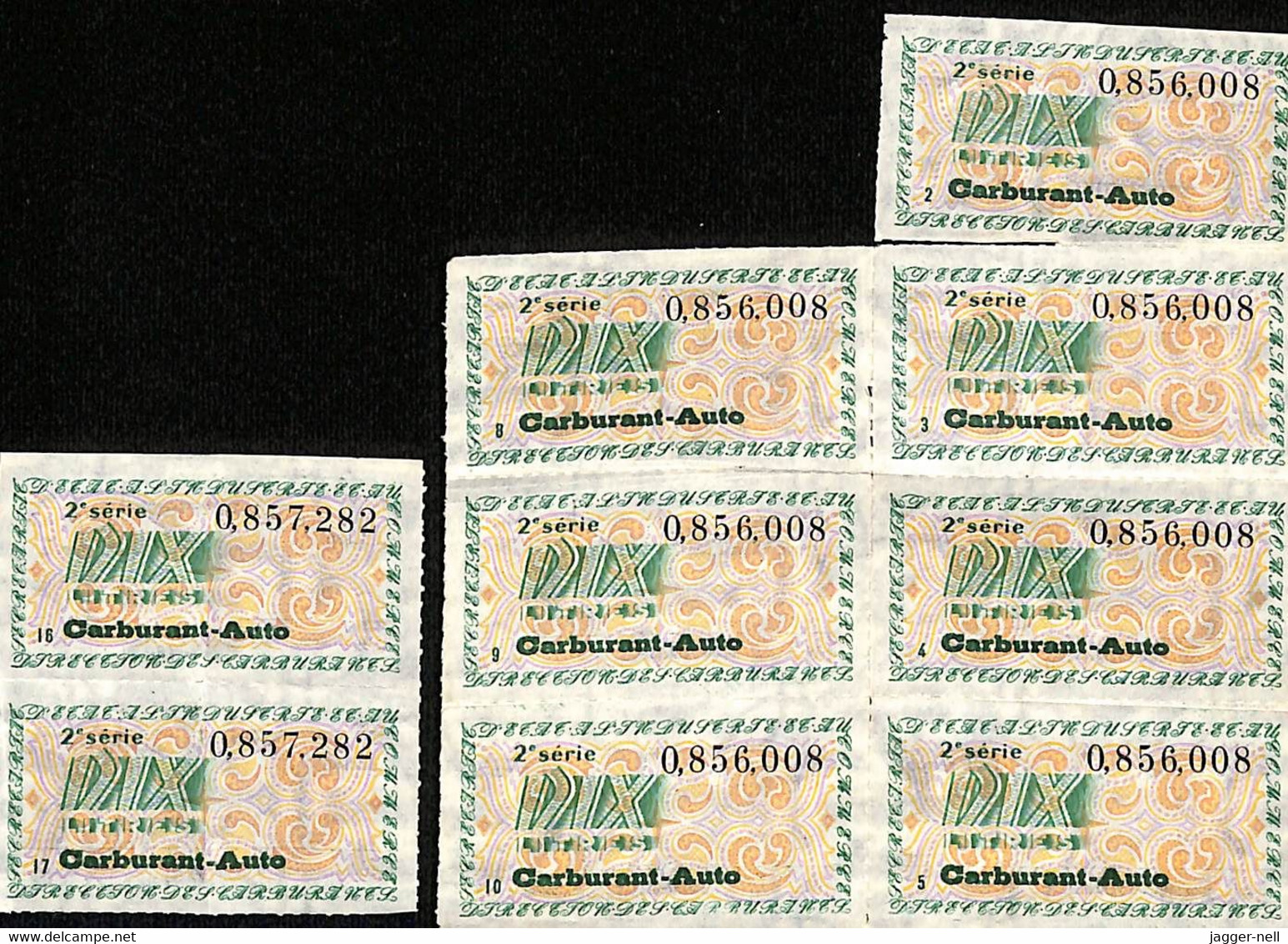 COL ADD-4 - Lot De 9 Tickets De Rationnement Carburant-Auto - Dix Litres-2è Série 2,3,4,5,8,9,10(0856008)16,17(0857282) - Automobile