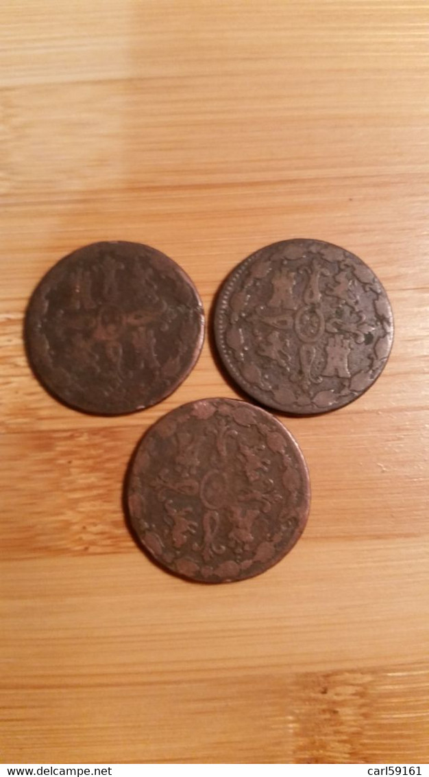 LOT  De   3 MONNAIES  ESPAGNOLES  /    ESPAGNE 8 Maravedis Ferdinand VII -  Collections