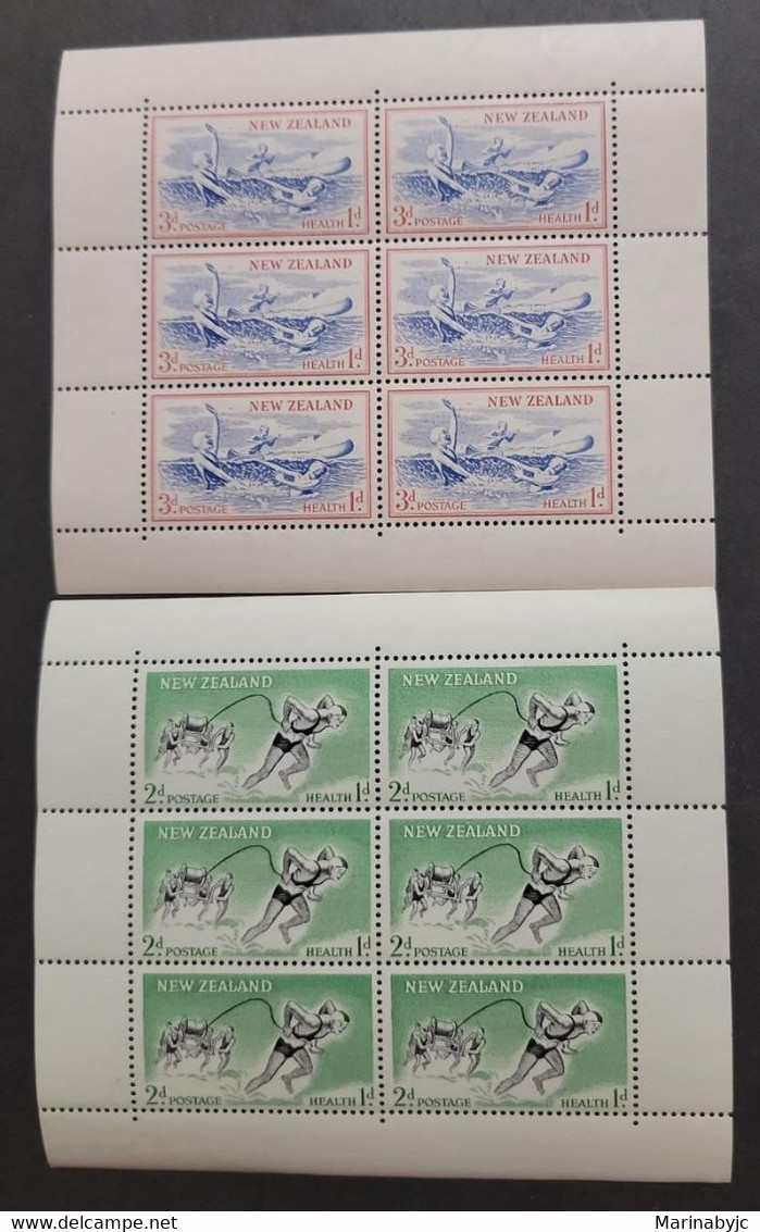 SP) 1957 NEW ZEALAND, HEALTH STAMPS, HORIZONTAL VERTICAL WATERMARK, 2 SET MINIBLOCK X6, MNH - Autres & Non Classés