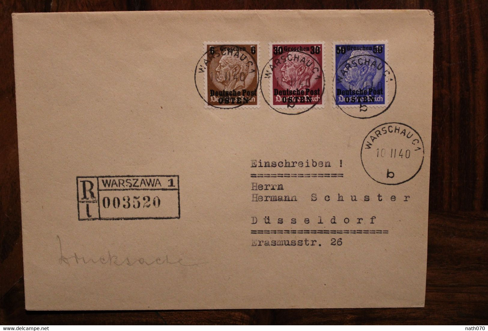 1940 Warszawa 1 Warschau OSTEN Einschreiben Cover Deutsches Reich DR Reco Drucksache Poland Pologne Occupation - Ocupación 1938 – 45