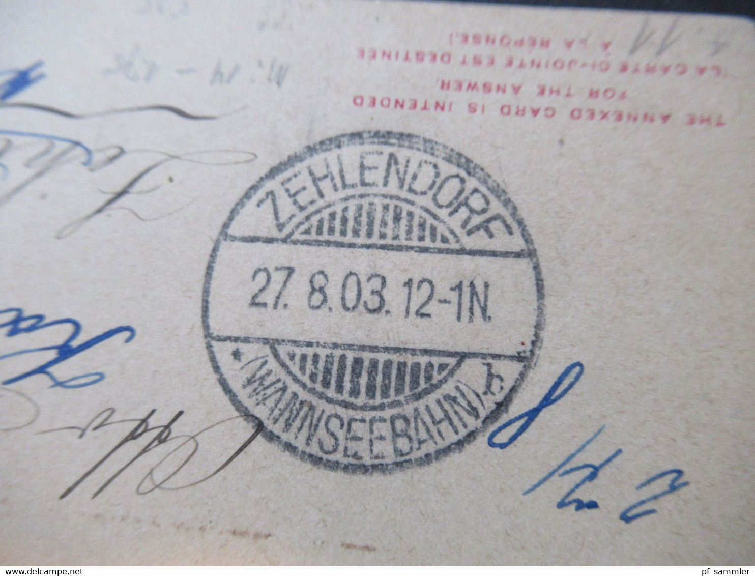 GB Kolonie Seychelles 1903 GA Doppelkarte Überdruck Local mit Zusatzfrankatur nach Zehlendorf weitergeleitet Hauptpost
