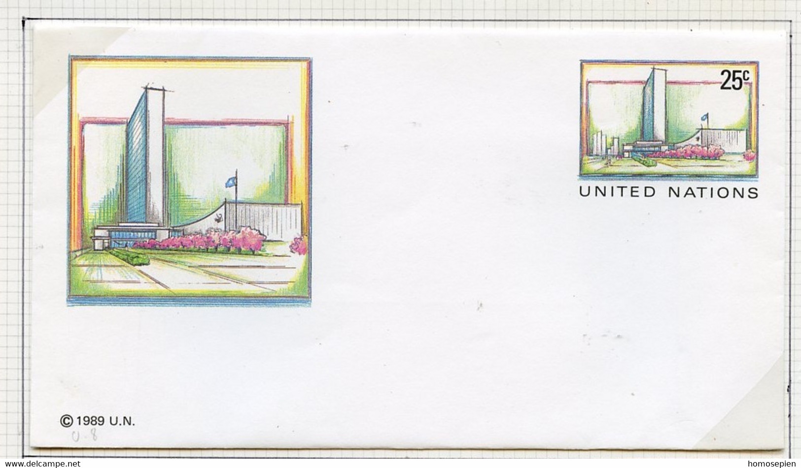 NU New York - Vereinte Nationen Entier Postal 1989 Y&T N°PAP1989-11 - Michel N°GZS1989-11 *** - 25c  Bâtiment De L'ONU - Covers & Documents