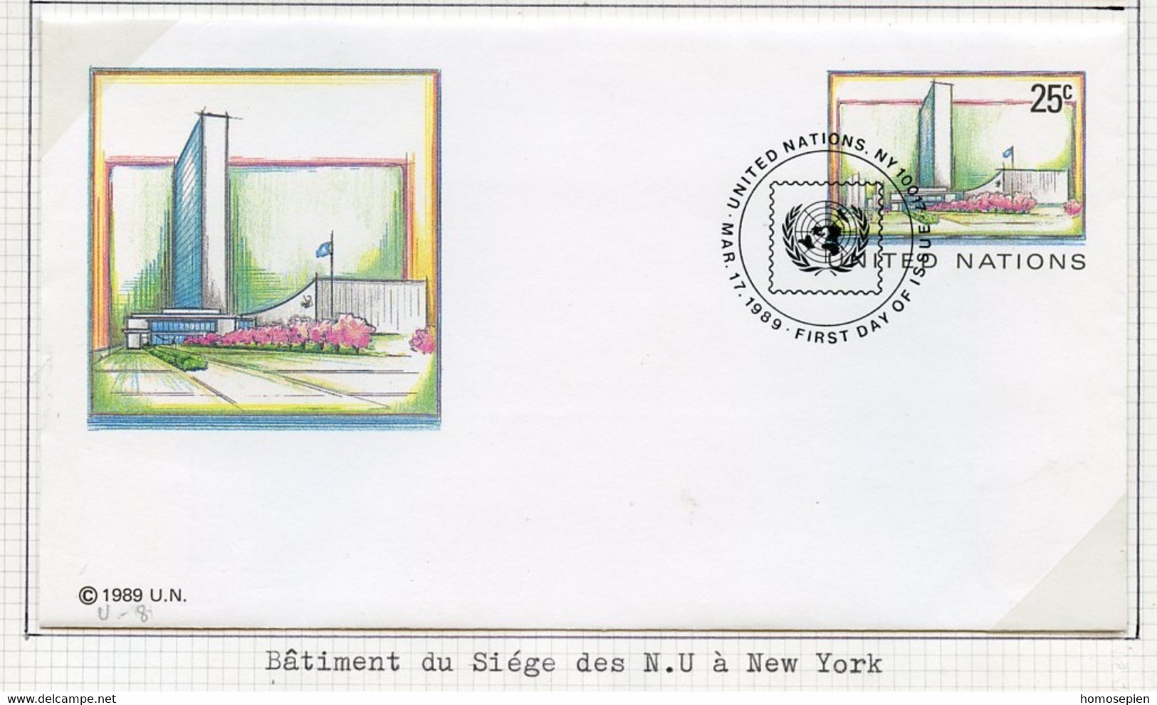 NU New York - Vereinte Nationen Entier Postal 1989 Y&T N°PAP1989-11 - Michel N°GZS1989-11 (o) - 25c  Bâtiment De L'ONU - Storia Postale