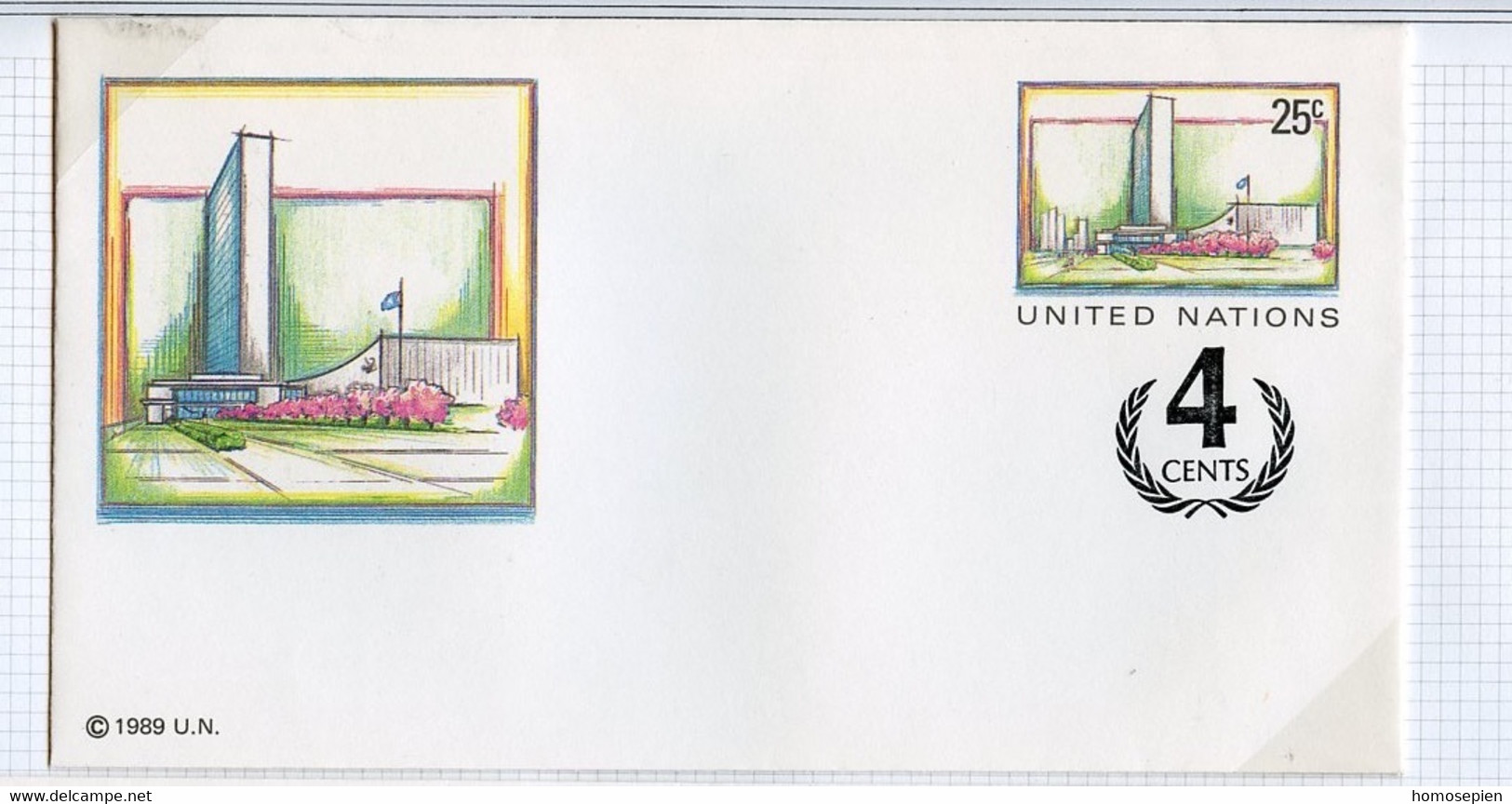 NU New York - Vereinte Nationen Entier Postal 1989 Y&T N°PAP1989-11a - Michel N°GZS1989-11a *** - 25c  Bâtiment De L'ONU - Cartas & Documentos