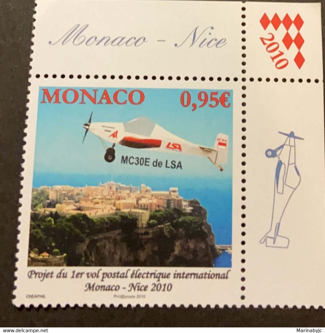 SP) 2010 MONACO, FIRST INTERNATIONAL ELECTRIC MAIL FLIGHT, MNH - Other & Unclassified