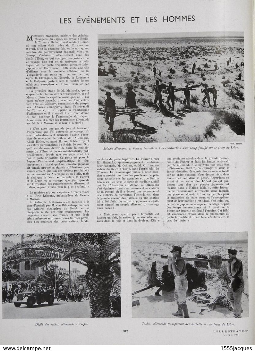 L'ILLUSTRATION N° 5117 5-04-1941 STALAG MATSUOKA TRIPOLI ORPHELINAT PHOTO SOUS-MARINE HEUCQUEVILLE - L'Illustration