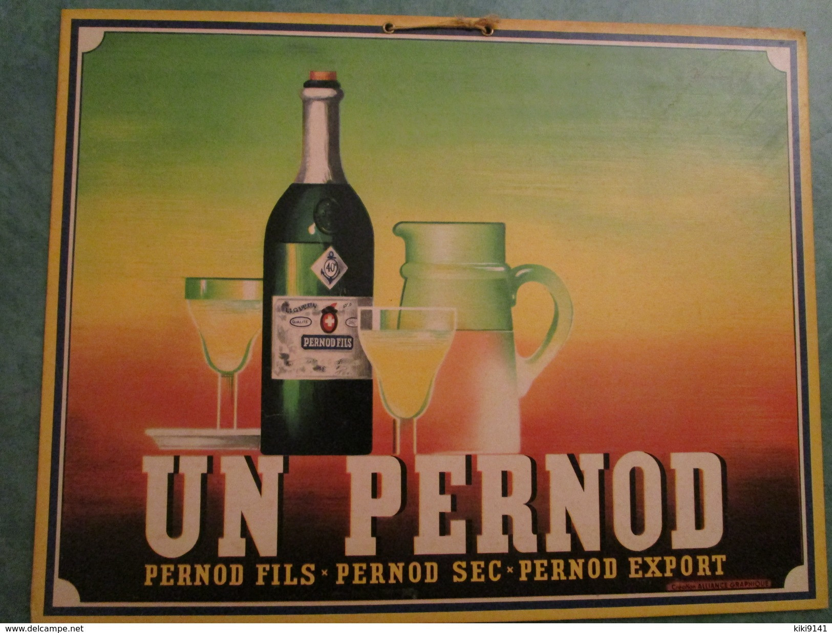 UN PERNOD - Pernod Fils- Pernod Sec-Pernod Export (Cartonnage épais Original) - Letreros