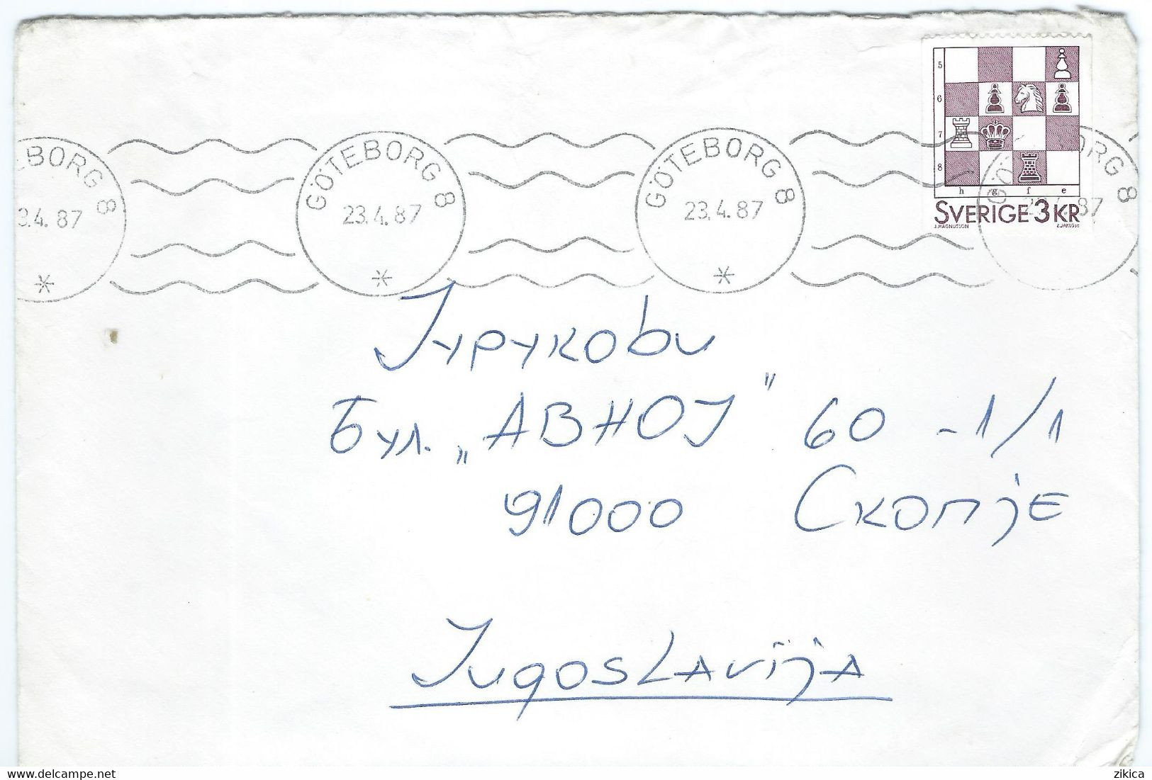 Cover Sweden Gothenburg Via Yugoslavia 1987,stamp Chess - Cartas & Documentos