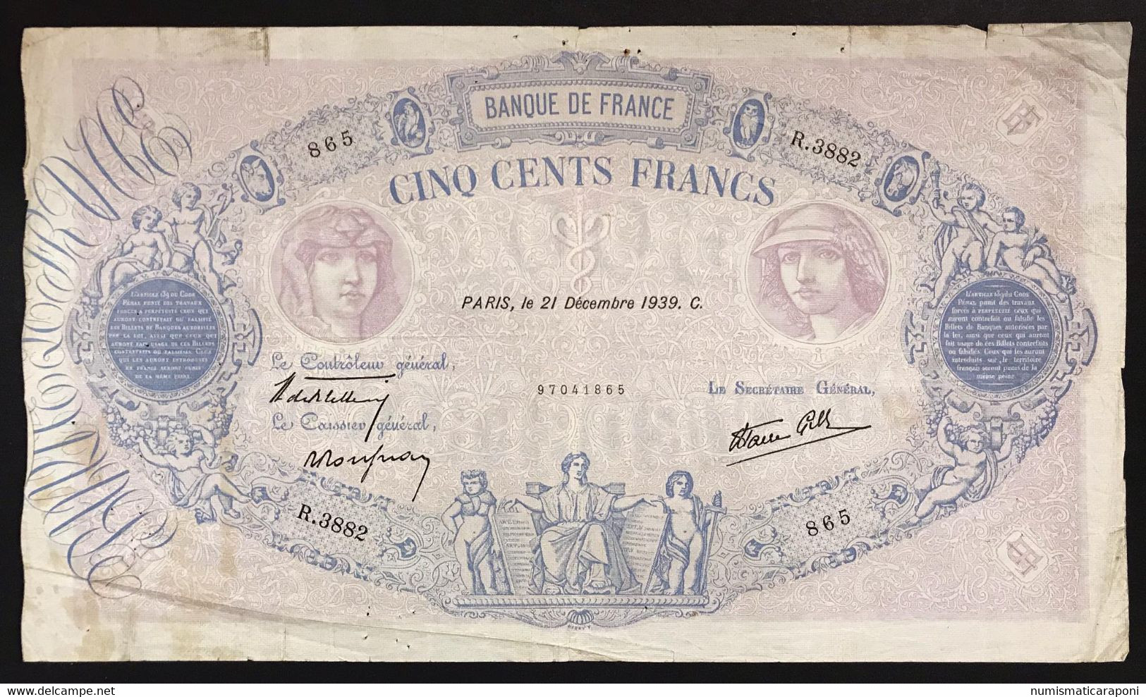 FRANCIA France 500 FRANCS 500 F 1888-1940 ''Bleu Et Rose'' 21 12 1939 LOTTO 2521 - 500 F 1888-1940 ''Bleu Et Rose''