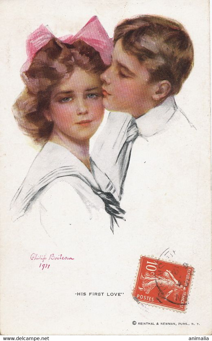 Art Card Philip Boileau 1911 Couple First Love  Kissing - Boileau, Philip