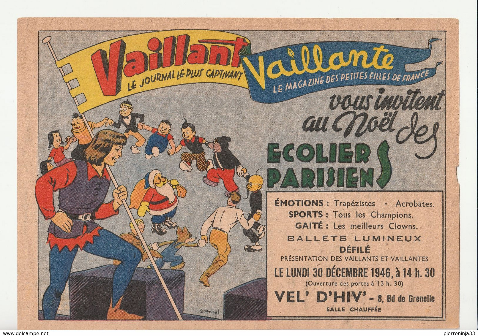 Petite Affiche Publicitaire Du Journal Vaillant/Bande Dessinée Annonçant Un Spectacle De Noël Au Vel'd'Hiv' En 1946 ! - Plakate