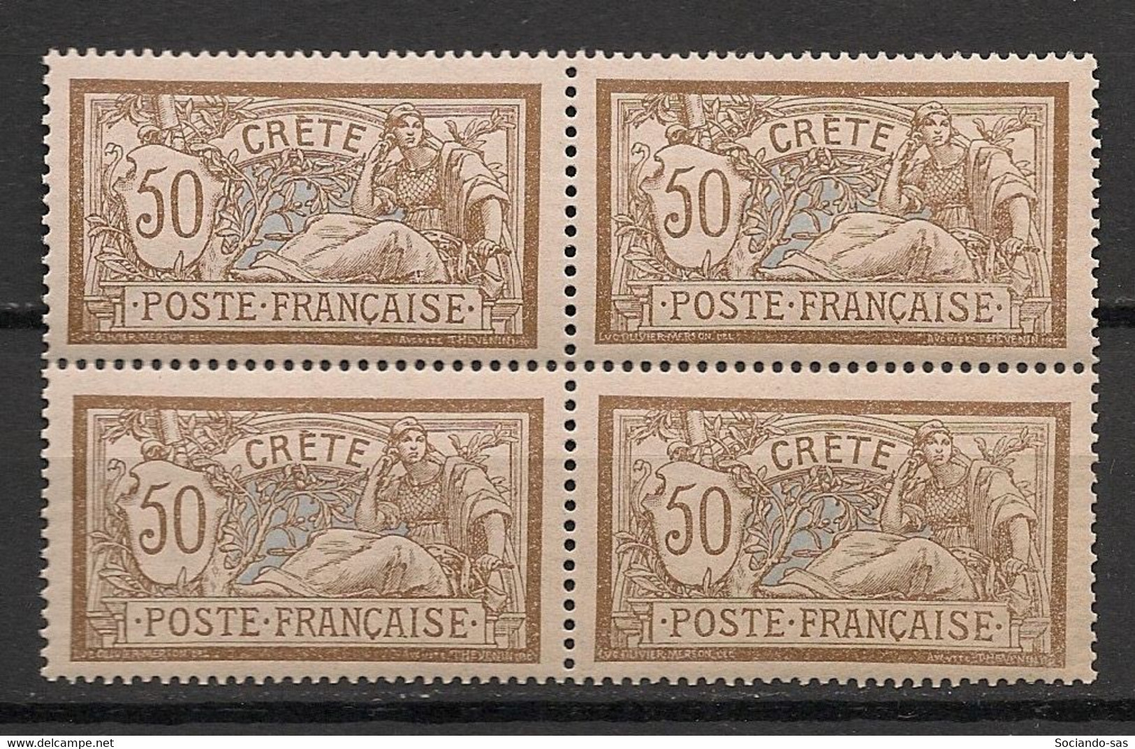 CRETE - 1902-03 - N°Yv. 12 - Type Merson 50c Brun - Bloc De 4 - Neuf Luxe ** / MNH / Postfrisch - Neufs