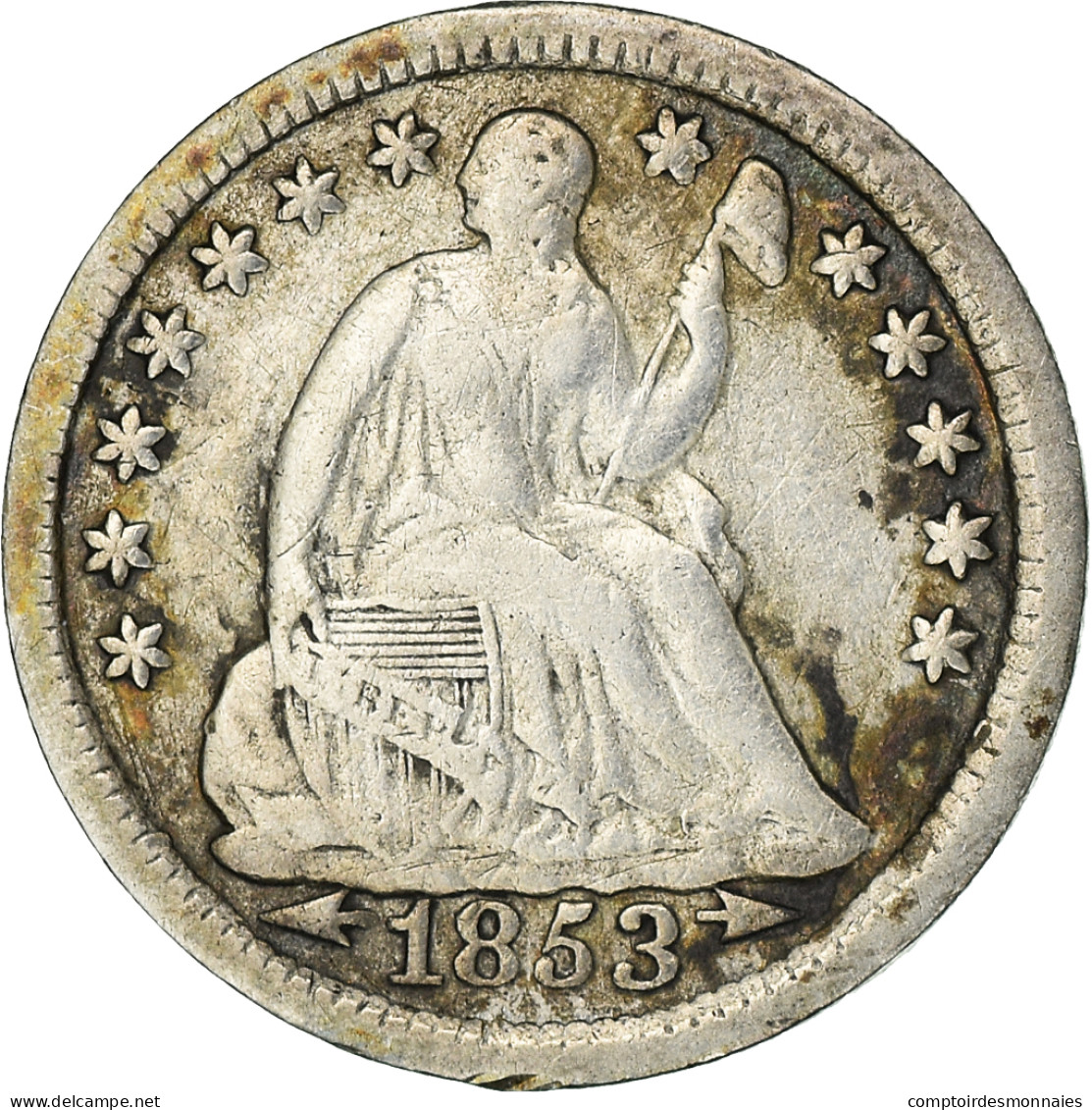 Monnaie, États-Unis, Half Dime, 1853, Philadelphie, Rare, TB+, Argent, KM:62.2 - Half Dimes (Demi Dimes)