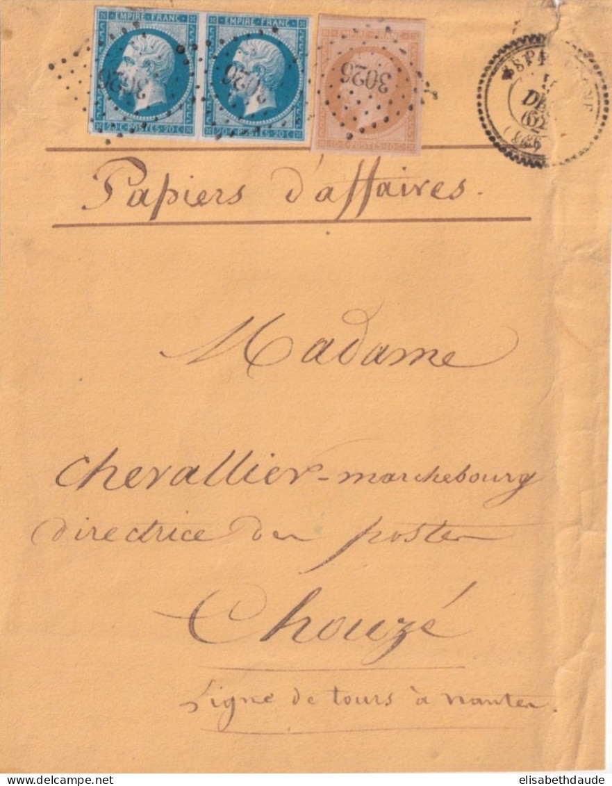 1862 - PAPIER D'AFFAIRES TARIF 50c RARE ! ETIQUETTE DEVANT DE LETTRE ST PATERNE (INDRE ET LOIRE) T22 PC 3026 - IND 16 ! - 1853-1860 Napoleon III