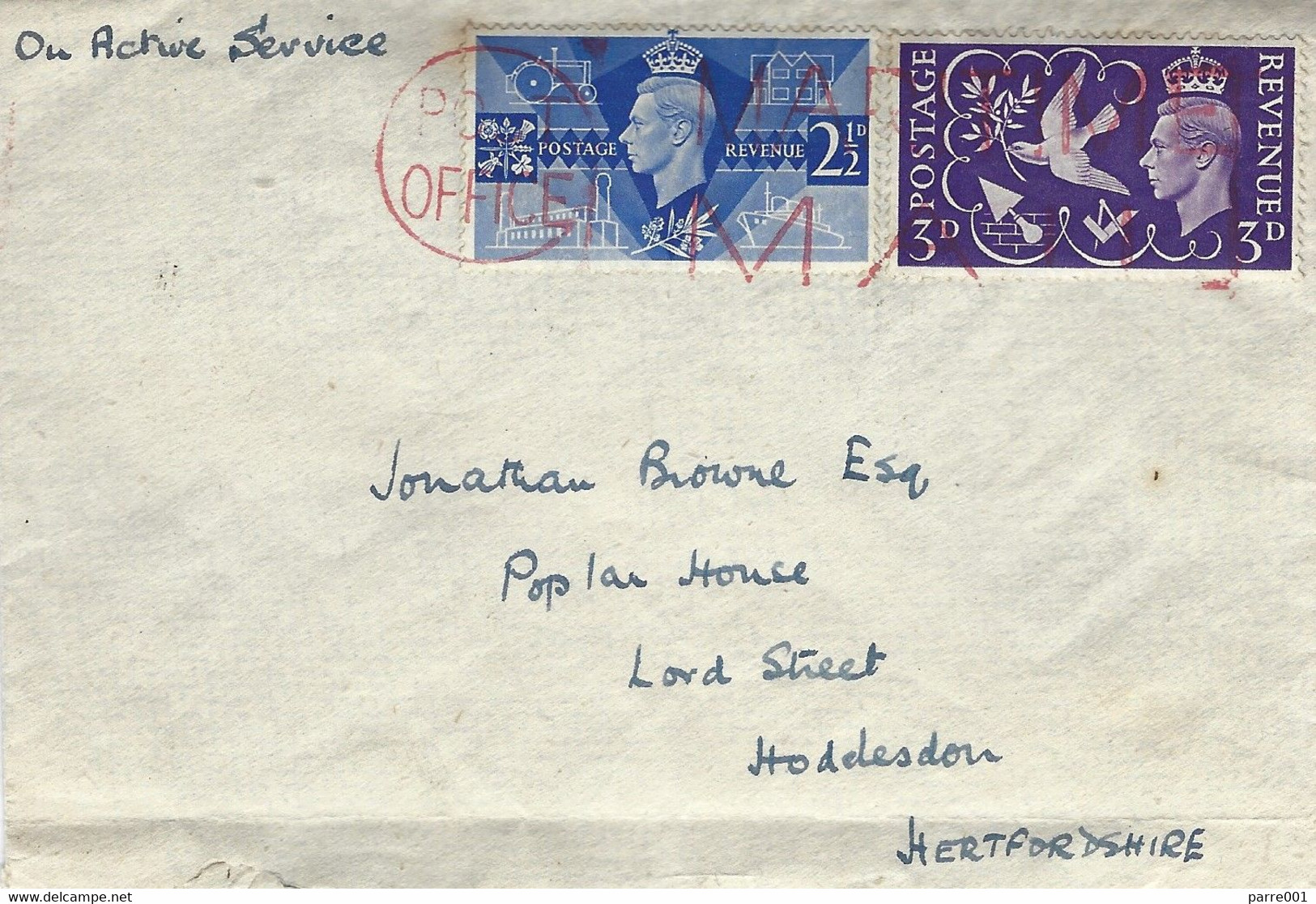 UK GB 1946 End Of WW2 Issue Undated Post Office Maritime Naval Navy OAS Cover - Glas & Fenster