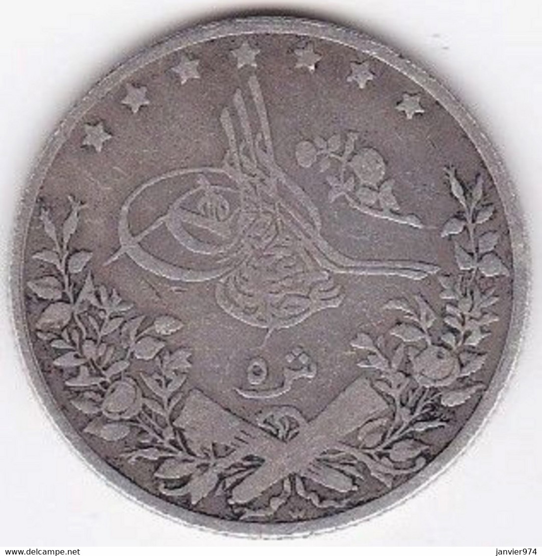 Egypte, 5 Qirsh AH 1293 (1897) Year 22,  Abdul Hamid II , En Argent. KM# 294 - Egypte