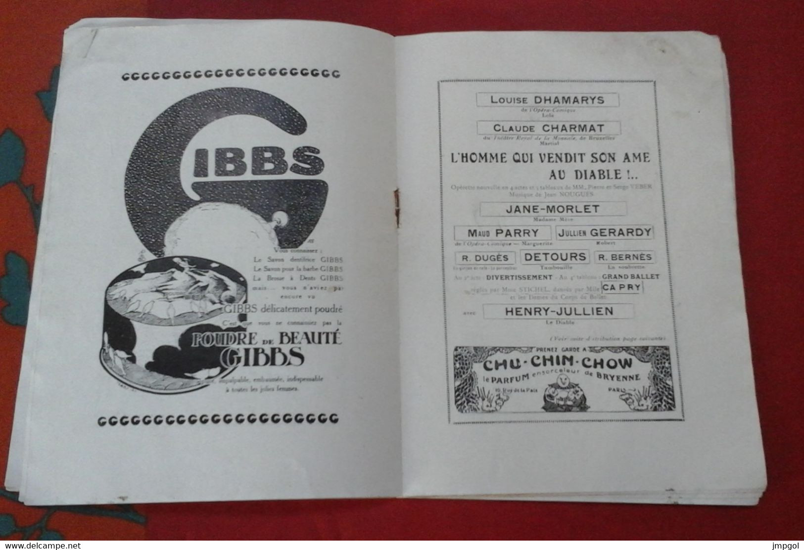 Programme Théâtre Gaité Lyrique 1925 L'Homme Qui Vendit Son âme Au Diable Jean Nougues Louise Dhamarys Claude Charmat - Programmes