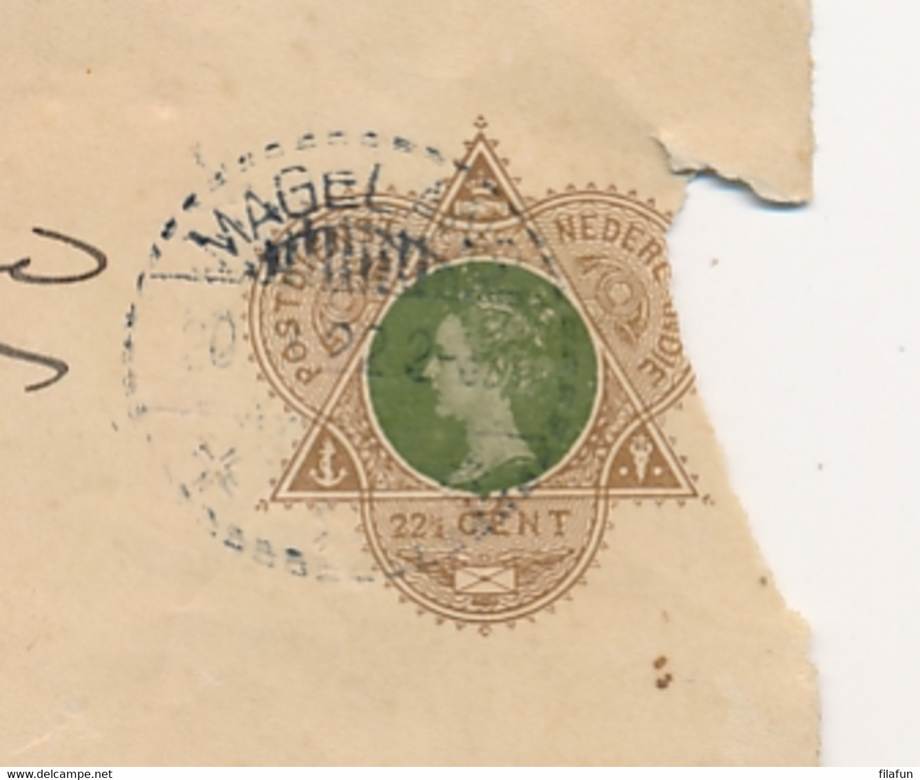 Nederlands Indië - 1922 - 22,5c Wilhelmina, Envelop G35 + 57,5c Part. Bedrukt R-Waardebrief Magelang Naar KBu Djokjakart - Nederlands-Indië