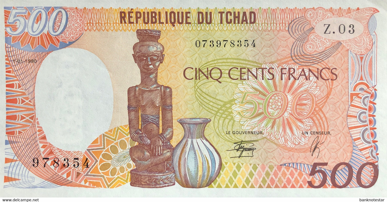 Chad 500 Francs, P-9c (1.1.1990) - UNC - Ciad