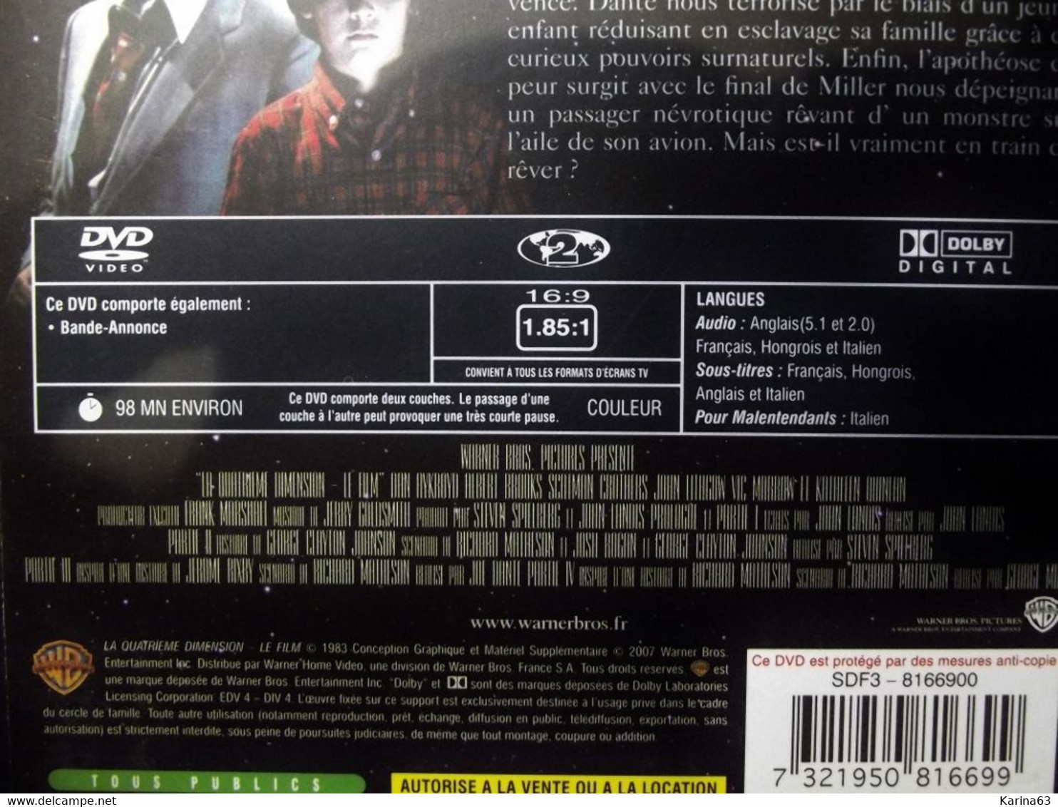 La Quatrieme Dimension Le Film ( Twilight Zone )  - Dolby 5.1 - Français -  English  - Italien - PAL 2 - Fantascienza E Fanstasy