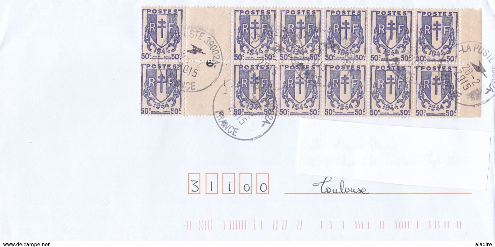 2015 - Bande De 12 X 50 C Chaines De 1944 Sur Enveloppe Vers Toulouse - Storia Postale