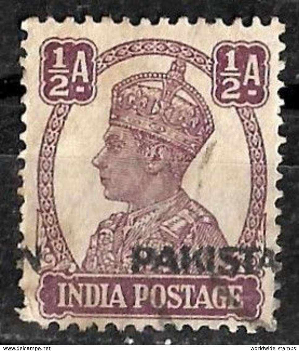 1939 INDIA KGV1 OVERPRINT PAKISTAN 1/2 Anna Hand Print Error - Usados