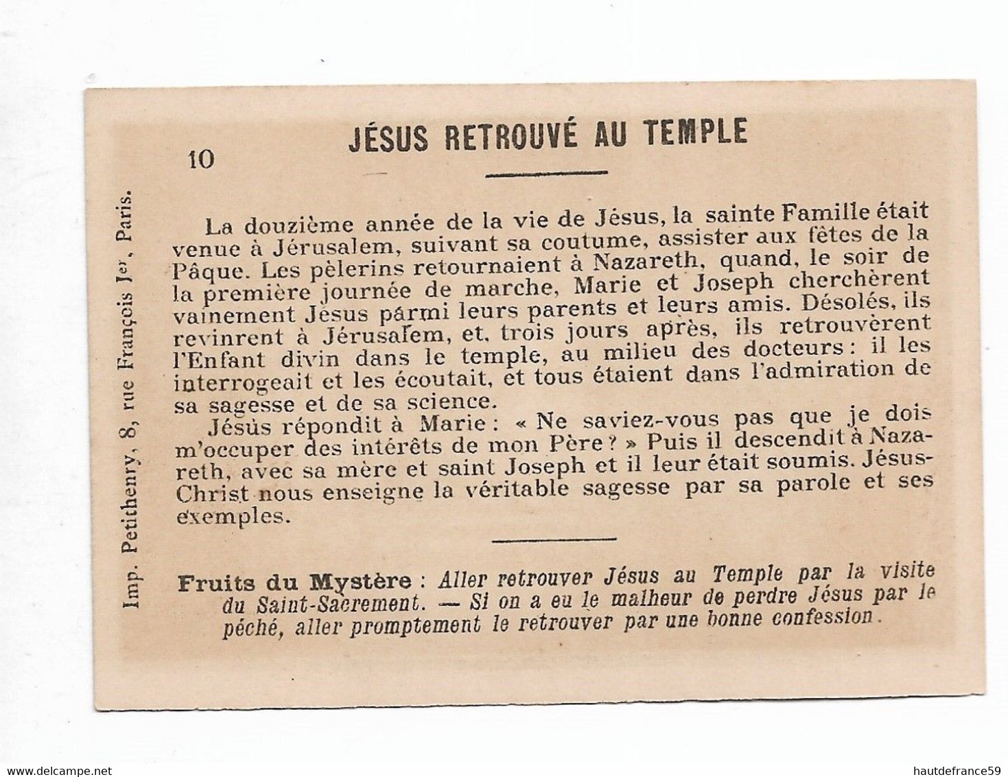 Imagerie Religieuse LE ROSAIRE Bonne Presse 10 Imp Petithenry  RECOUVREMENT DE JESUS DANS LE TEMPLE - Godsdienst & Esoterisme