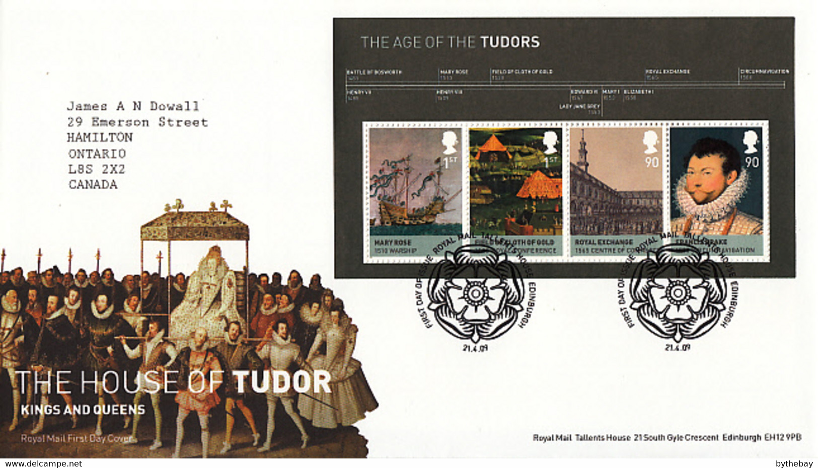 Great Britain 2009 FDC Sc #2659 Sheet Of 4 The Age Of The Tudors British Royalty - 2001-2010. Decimale Uitgaven